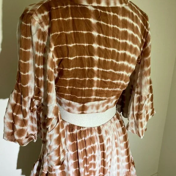 Vici X Nordstrom Tie Dye Plunge Neck Tiered Ruffle Maxi Dress Sz S - Picture 13 of 14